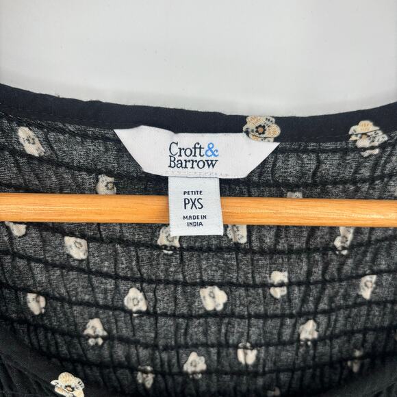 Croft & Barrow Black and Cream Smocked Sleeveless Midi Dress Size PXS - Picture 6 of 7